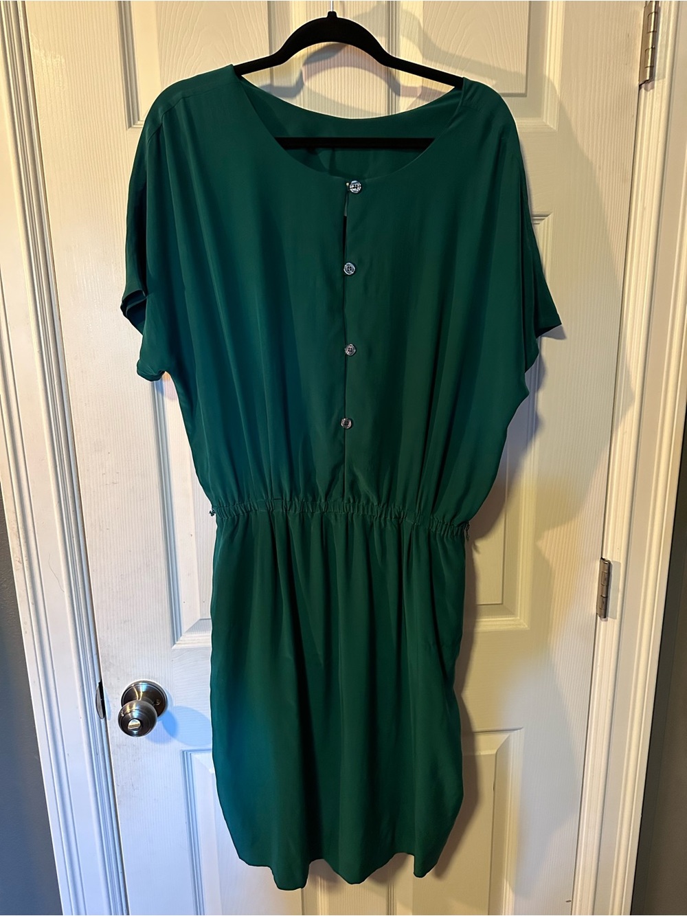Vintage 100% Silk Emerald Green Button-Front Dress